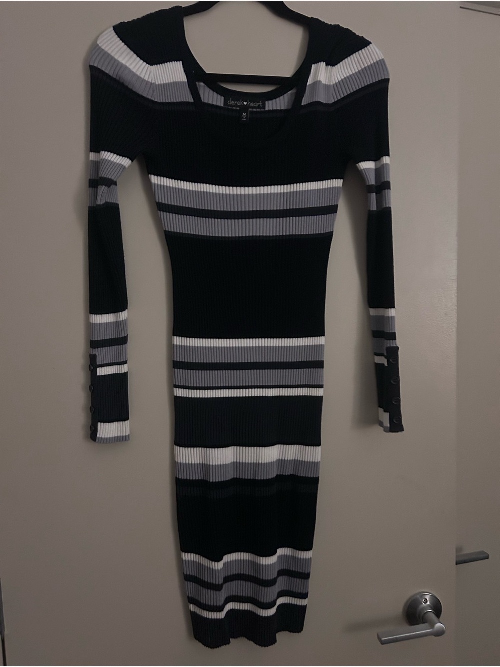 Derek Heart Black, Gray & White Striped Ribbed Midi Dress